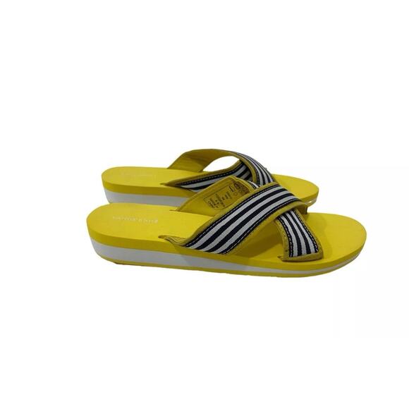New Land's End Yellow Sandals Slides 90s Vibes Navy and White Stripe Preppy Boat - Picture 8 of 8
